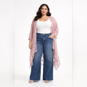 Torrid Women's One Size Pink Lace/Mesh Duster Kimono Shawl Romantic Cottagecore